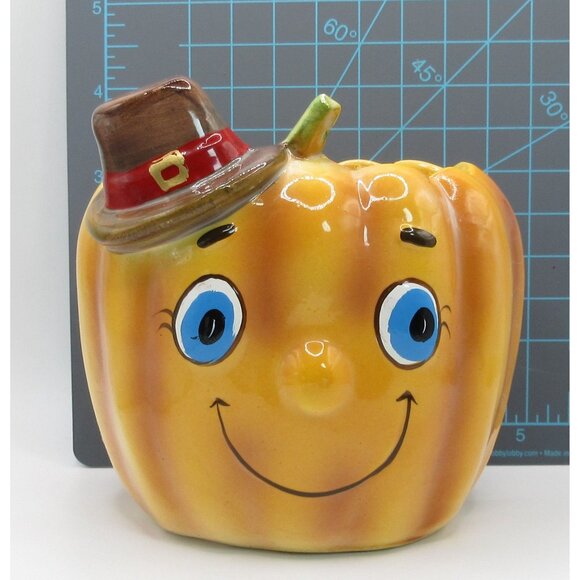 Vintage Anthropomorphic Pumpkin Planter Vase Ceramic Halloween Thanksgiving Taiw - Picture 10 of 10